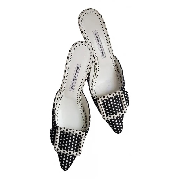 Manolo blahnik Size 5.5 Maysale Black & White Polka Dot Mule - Picture 2 of 8